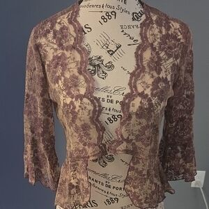 Lace Floral Cardigan in Brown and Cream